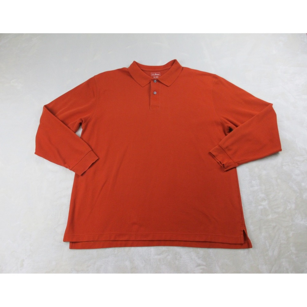 L.L. Bean Polo Shirt Mens Extra Large Orange Cotton Outdoors Long Sleeve Casual*
